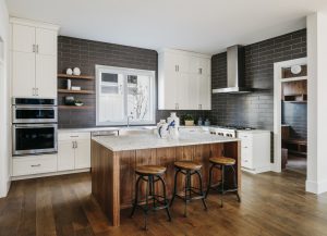 Modern Kitchen Island with Wood Paneling