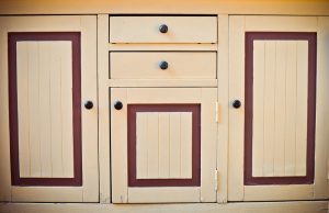 Old, chipped kitchen cabinets